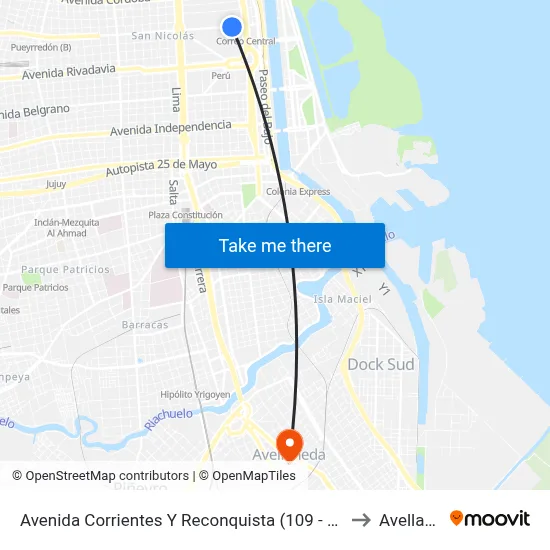 Avenida Corrientes Y Reconquista (109 - 140 - 146 - 180) to Avellaneda map