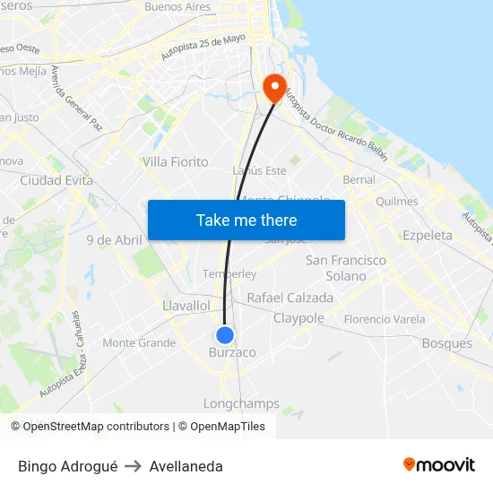 Bingo Adrogué to Avellaneda map