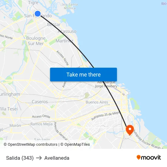 Salida (343) to Avellaneda map