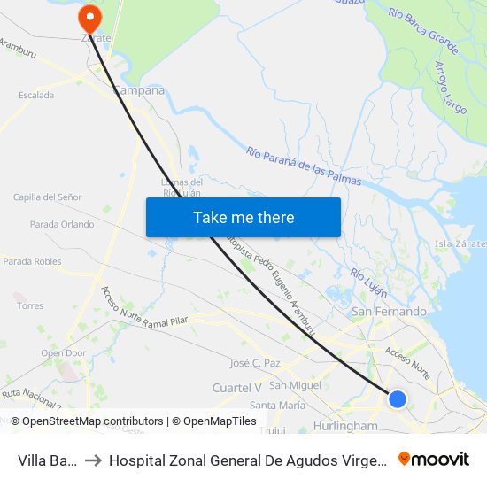Villa Ballester to Hospital Zonal General De Agudos Virgen Del Carmen De Zarate map