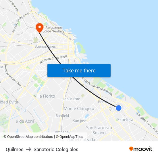 Quilmes to Sanatorio Colegiales map
