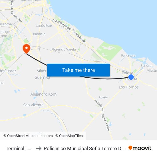 Terminal La Plata to Policlínico Municipal Sofía Terrero De Santa Marina map