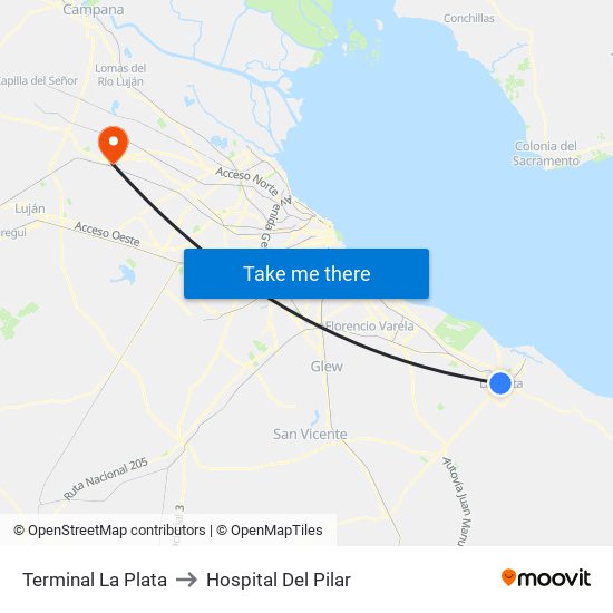 Terminal La Plata to Hospital Del Pilar map