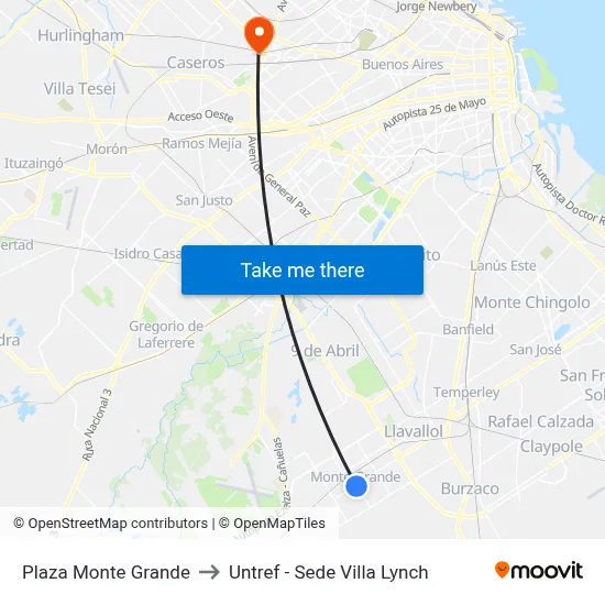 Plaza Monte Grande to Untref - Sede Villa Lynch map