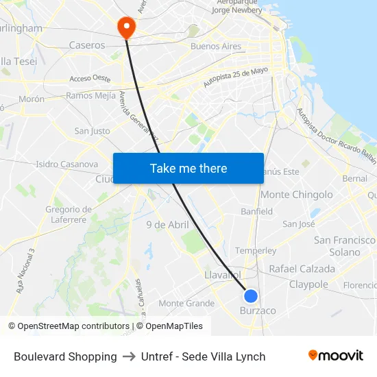 Boulevard Shopping to Untref - Sede Villa Lynch map