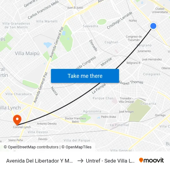 Avenida Del Libertador Y Monroe to Untref - Sede Villa Lynch map