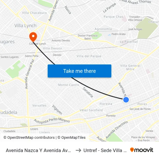 Avenida Nazca Y Avenida Avellaneda to Untref - Sede Villa Lynch map