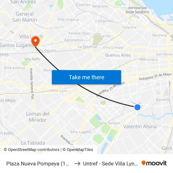 Plaza Nueva Pompeya (177) to Untref - Sede Villa Lynch map