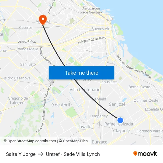 Salta Y Jorge to Untref - Sede Villa Lynch map