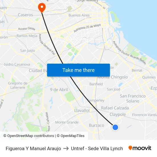 Figueroa Y Manuel Araujo to Untref - Sede Villa Lynch map