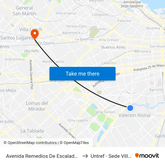 Avenida Remedios De Escalada Y Palacios to Untref - Sede Villa Lynch map