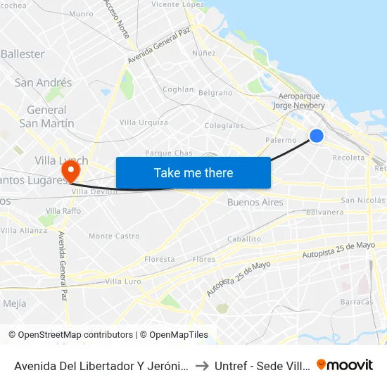 Avenida Del Libertador Y Jerónimo Salguero to Untref - Sede Villa Lynch map