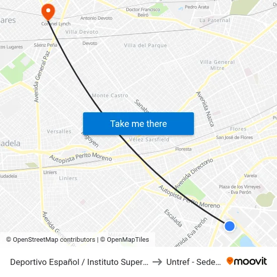 Deportivo Español / Instituto Superior De Seguridad Pública to Untref - Sede Villa Lynch map