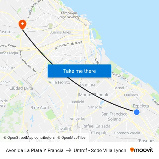 Avenida La Plata Y Francia to Untref - Sede Villa Lynch map