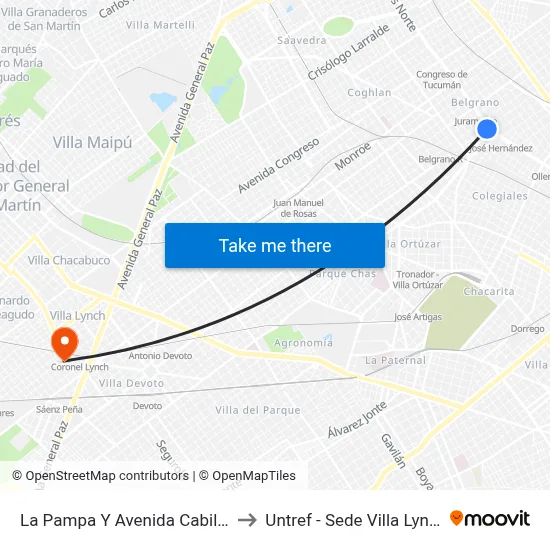 La Pampa Y Avenida Cabildo to Untref - Sede Villa Lynch map