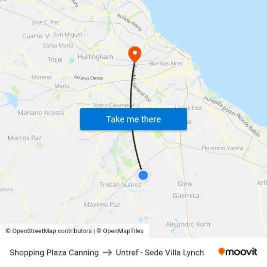 Shopping Plaza Canning to Untref - Sede Villa Lynch map