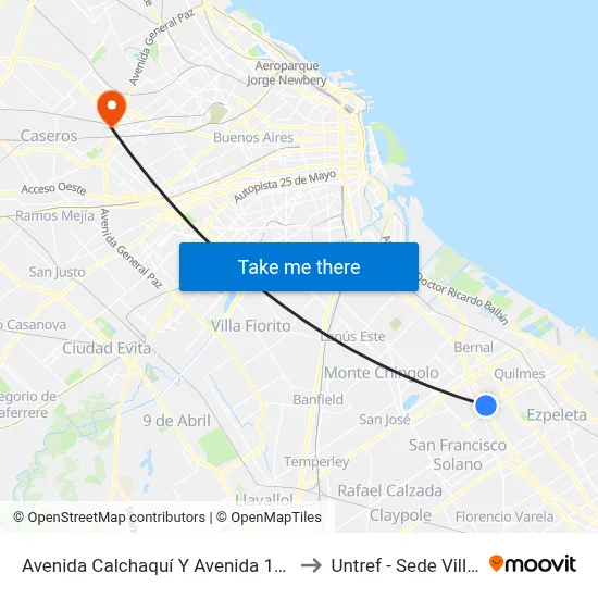 Avenida Calchaquí Y Avenida 12 De Octubre to Untref - Sede Villa Lynch map