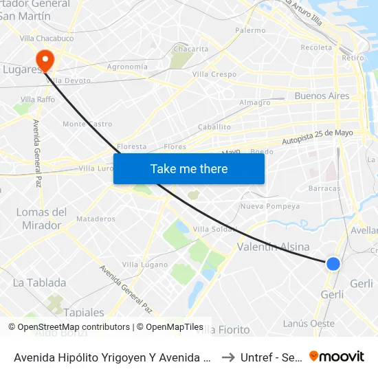 Avenida Hipólito Yrigoyen Y Avenida Galicia (33 - 45 - 51 - 85 - 271 - 277 - 373) to Untref - Sede Villa Lynch map