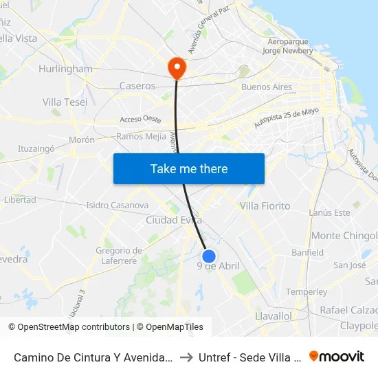 Camino De Cintura Y Avenida Olimpo to Untref - Sede Villa Lynch map