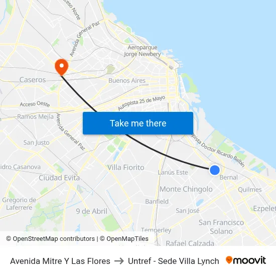 Avenida Mitre Y Las Flores to Untref - Sede Villa Lynch map