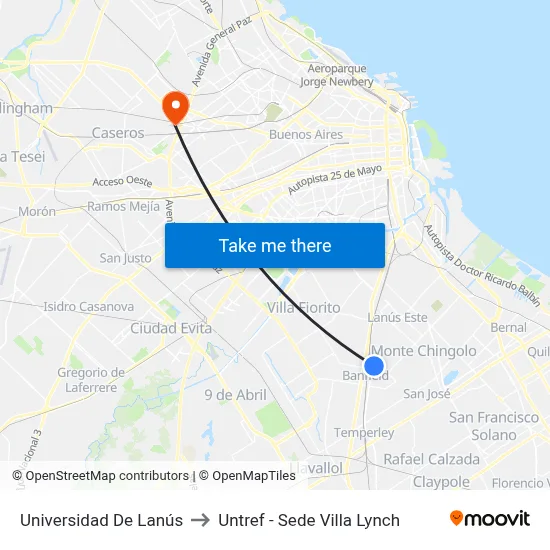 Universidad De Lanús to Untref - Sede Villa Lynch map