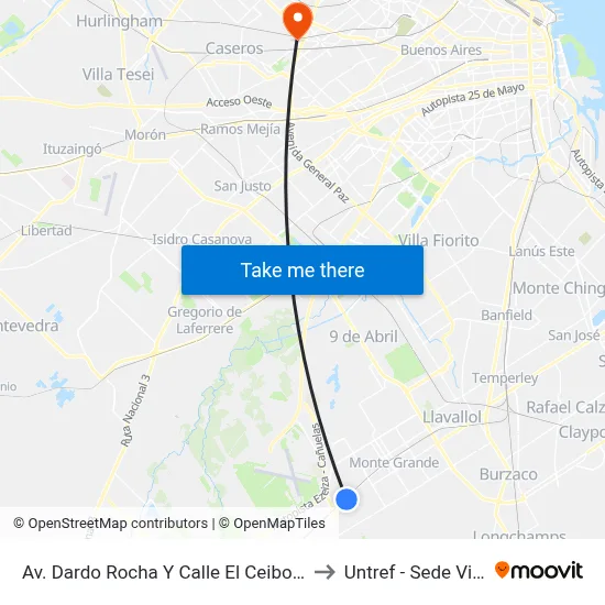 Av. Dardo Rocha Y Calle El Ceibo (Est. El Jagüel) to Untref - Sede Villa Lynch map