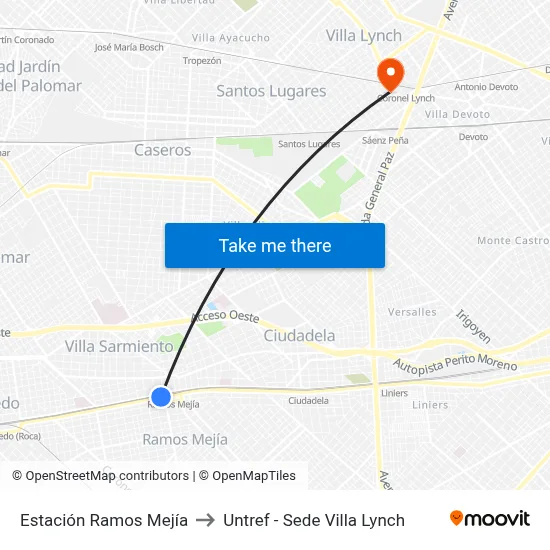 Estación Ramos Mejía to Untref - Sede Villa Lynch map