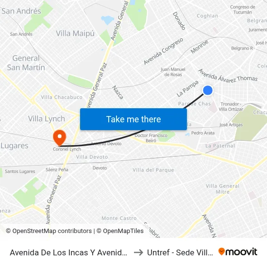 Avenida De Los Incas Y Avenida Triunvirato to Untref - Sede Villa Lynch map