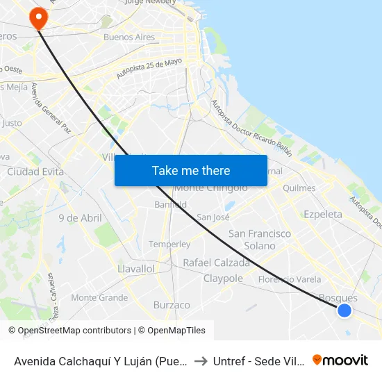 Avenida Calchaquí Y Luján (Puente Bosques) to Untref - Sede Villa Lynch map