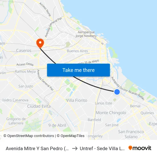 Avenida Mitre Y San Pedro (Coto) to Untref - Sede Villa Lynch map
