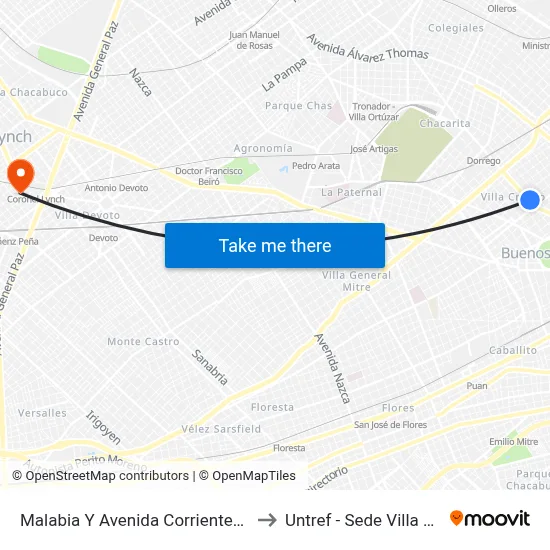 Malabia Y Avenida Corrientes (110) to Untref - Sede Villa Lynch map