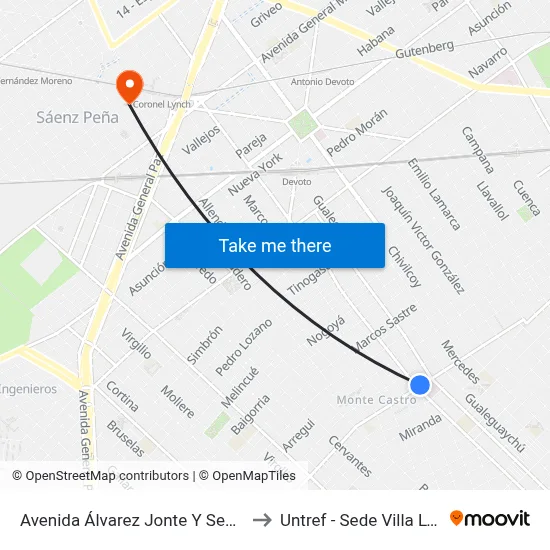 Avenida Álvarez Jonte Y Segurola to Untref - Sede Villa Lynch map