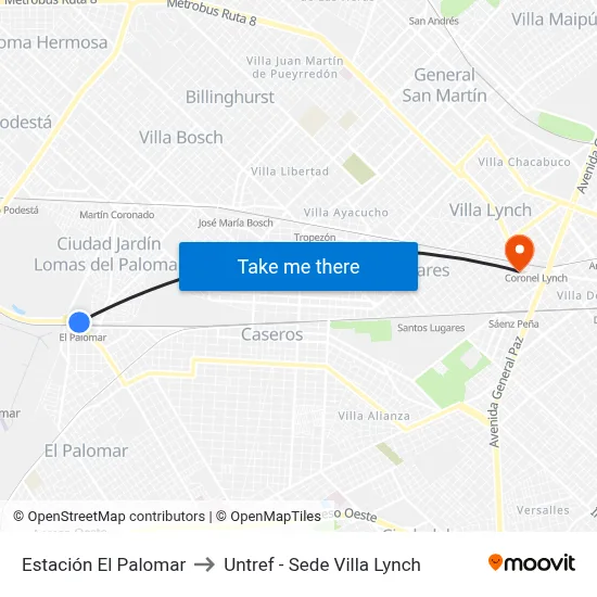 Estación El Palomar to Untref - Sede Villa Lynch map