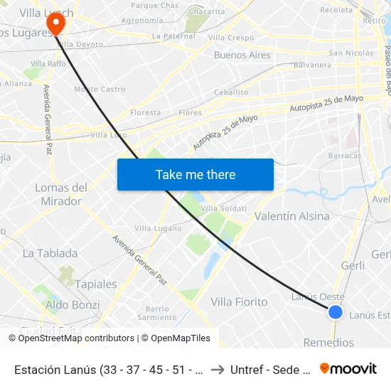 Estación Lanús (33 - 37 - 45 - 51 - 119 - 164 - 271 - 277) to Untref - Sede Villa Lynch map