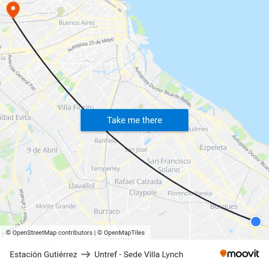 Estación Gutiérrez to Untref - Sede Villa Lynch map