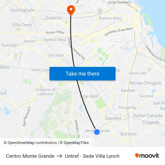 Centro Monte Grande to Untref - Sede Villa Lynch map