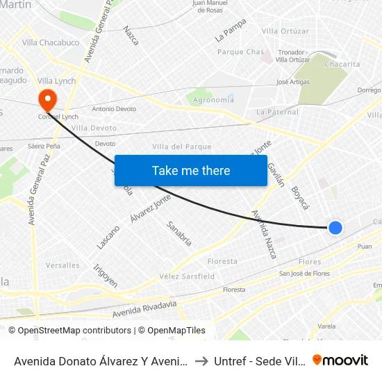 Avenida Donato Álvarez Y Avenida Avellaneda to Untref - Sede Villa Lynch map