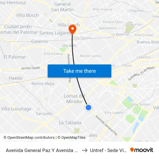 Avenida General Paz Y Avenida De Los Corrales to Untref - Sede Villa Lynch map