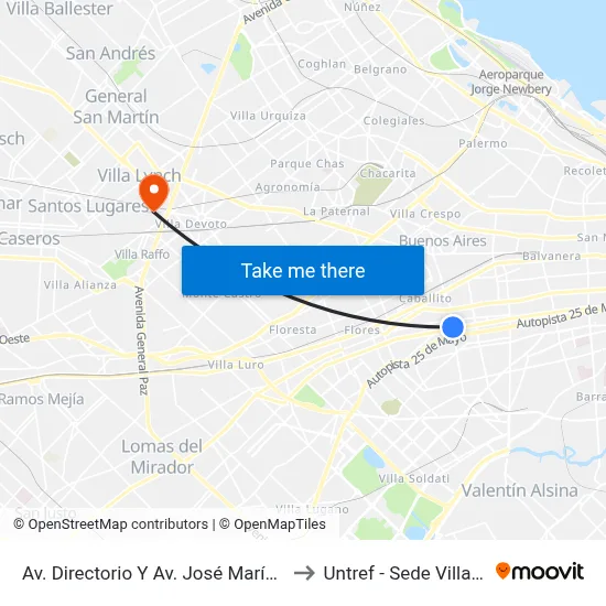 Av. Directorio Y Av. José María Moreno to Untref - Sede Villa Lynch map