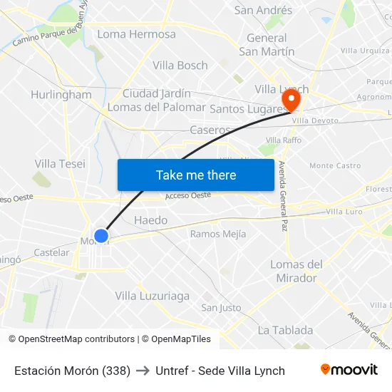 Estación Morón (338) to Untref - Sede Villa Lynch map
