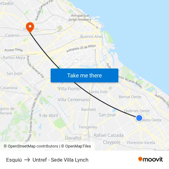 Esquiú to Untref - Sede Villa Lynch map