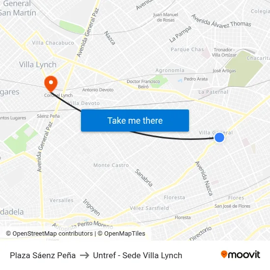 Plaza Sáenz Peña to Untref - Sede Villa Lynch map