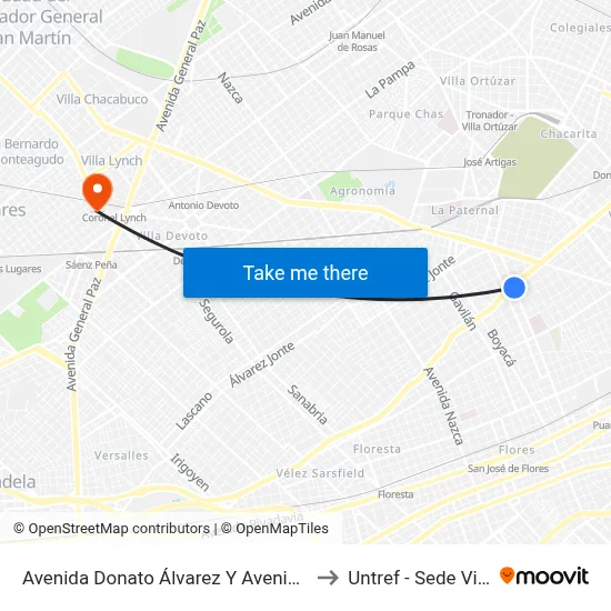 Avenida Donato Álvarez Y Avenida Juan B. Justo to Untref - Sede Villa Lynch map