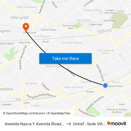 Avenida Nazca Y Avenida Rivadavia (25 - 53) to Untref - Sede Villa Lynch map