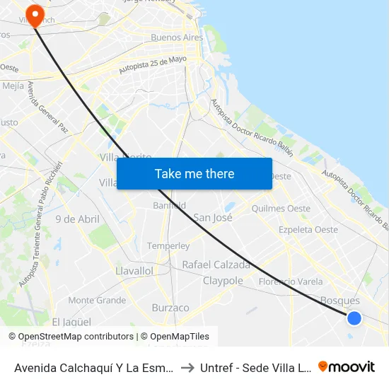 Avenida Calchaquí Y La Esmeralda to Untref - Sede Villa Lynch map