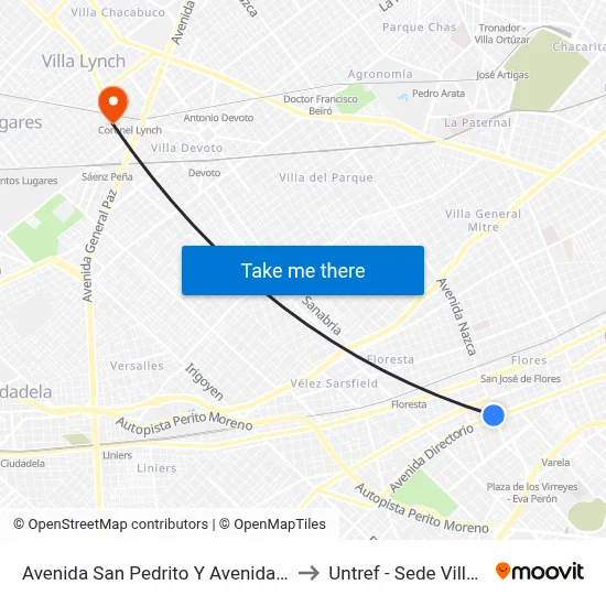 Avenida San Pedrito Y Avenida Directorio to Untref - Sede Villa Lynch map