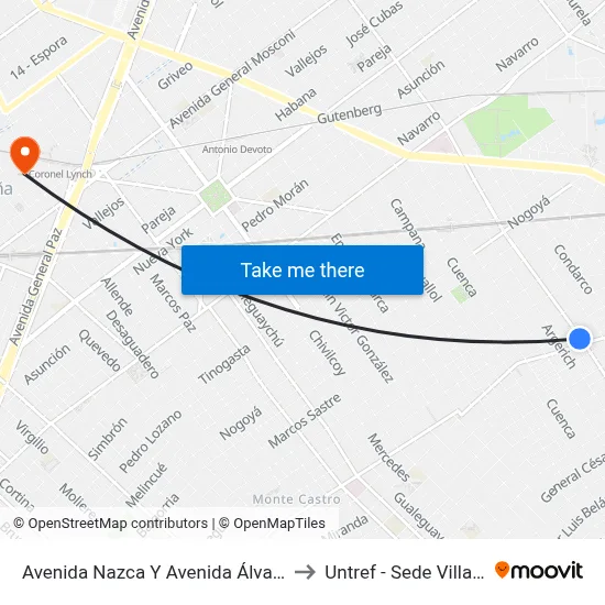 Avenida Nazca Y Avenida Álvarez Jonte to Untref - Sede Villa Lynch map