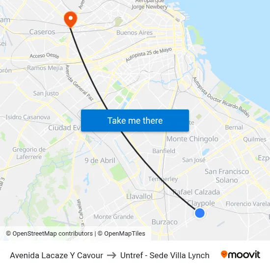 Avenida Lacaze Y Cavour to Untref - Sede Villa Lynch map