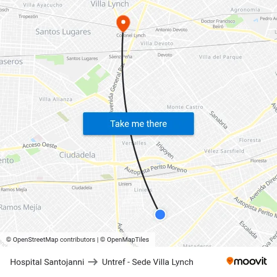Hospital Santojanni to Untref - Sede Villa Lynch map