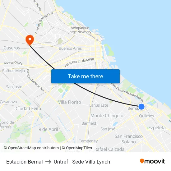 Estación Bernal to Untref - Sede Villa Lynch map